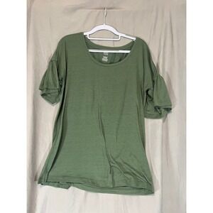 Jennifer Lauren‎ Womens Olive Green Ruffle Sleeve Scoop Neck Top Large L